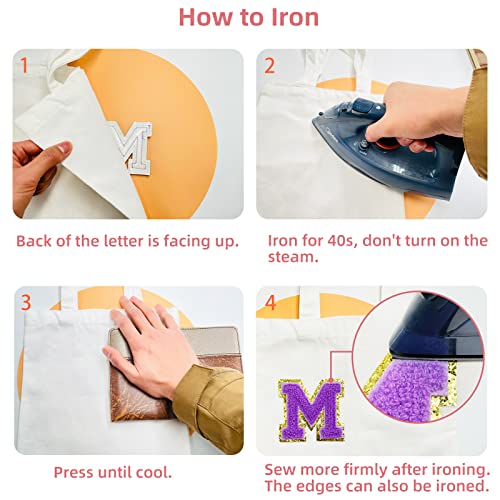 Jongdari Chenille Iron on Letters for Clothing, Glitter Varsity Alphabet Patch Sewing Appliques with Ironed Adhesive - 26pcs, Purple - Image 5