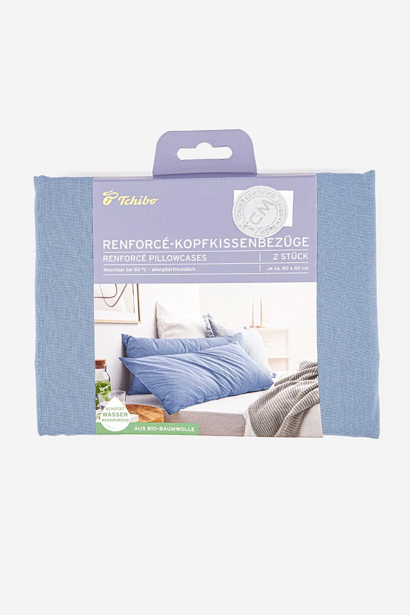 Tchibo 2 Pieces Reinforce Pillow Cases 80 x 40 cm, Blue  - Image 2