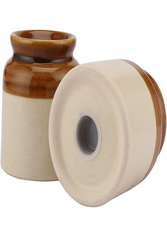 CRAFTRIBAL طقم ملح وفلفل كرافتريبال لطاولة الطعام والمطبخ، طقم موزع ملح وفلفل سيراميك (60 مل) (بني) (عبوة من قطعتين) - Image 2