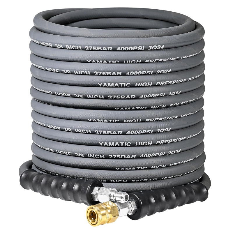 YAMATIC 3/8" ID Pressure Washer Hose 50 FT, 4000 PSI, Kink-Resistant 3/8Inch Swivel Quick Connect, Non-Marking Rubber Jacket, Steel Wire Braided, Hot Water 212Â°F Replacement Power Washer Hose - Image 1
