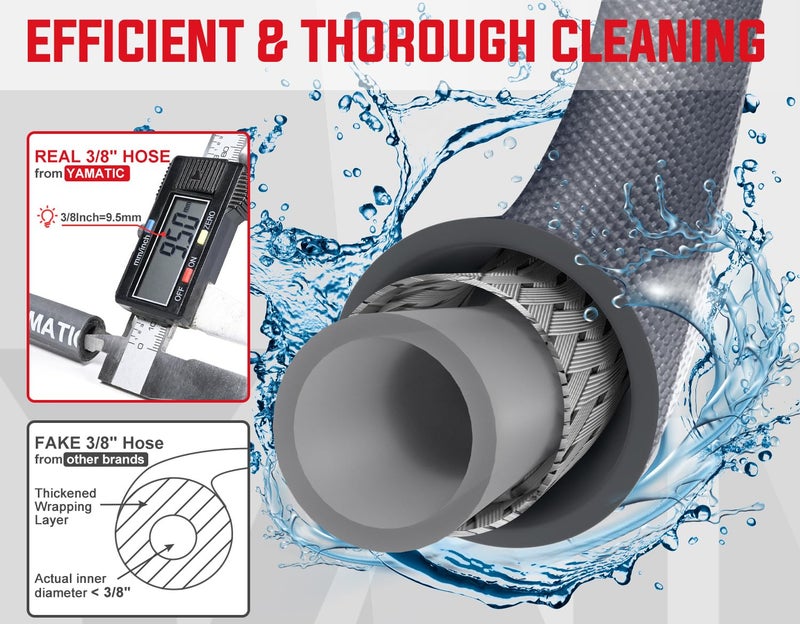 YAMATIC 3/8" ID Pressure Washer Hose 50 FT, 4000 PSI, Kink-Resistant 3/8Inch Swivel Quick Connect, Non-Marking Rubber Jacket, Steel Wire Braided, Hot Water 212Â°F Replacement Power Washer Hose - Image 3