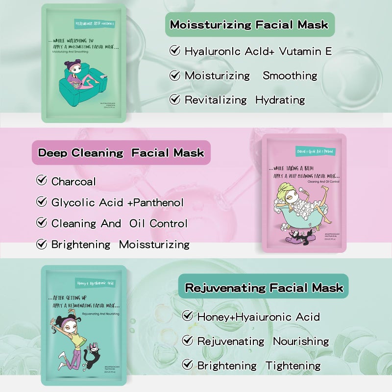 GUOYAOLIFU Face Masks Skincare Set for Girl,Moisturizing Collagen Facial Masks for Women Home Spa,Hyaluronic Acid Face Mask for All Skin Types,Day Night Facial Mask Hydrating,Deep Cleaning,Oil Contral(6Pack) - Image 3