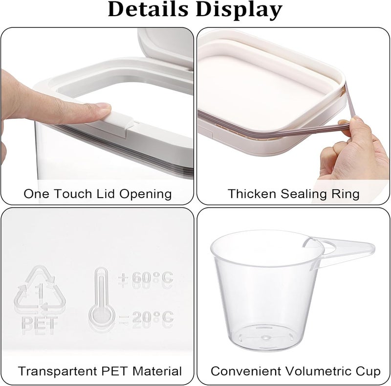 Kokone Flour Storage Container Airtight Rice Container for Kitchen Plastic Rice Dispenser with Lid & Cup Practical Food Storage Container for Grain Sugar Oatmeal Laundry Pods Dishwasher Pods - Image 4