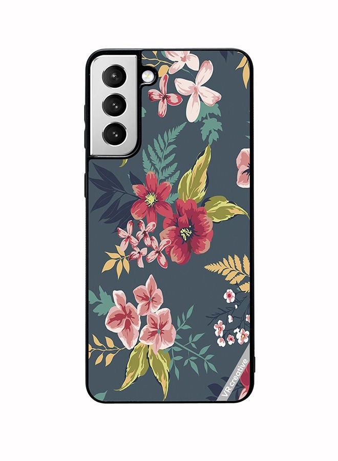 VR CREATIVE غطاء واقي لهاتف سامسونج جالاكسي S22 5G بتصميم زهري رمادي متعدد الألوان - Image 1