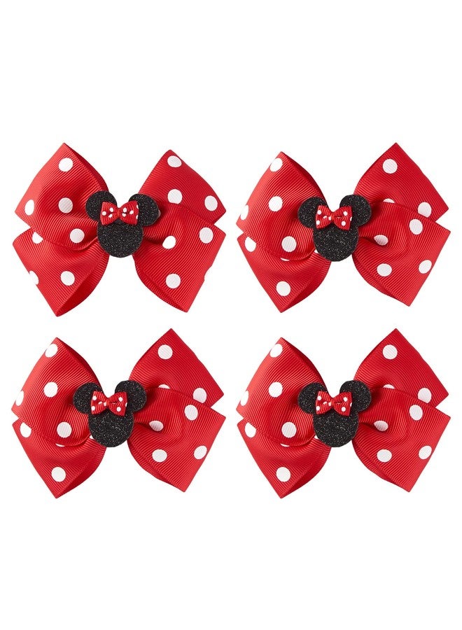 Fancheer 4Pcs Mouse Ears Bow Clips for Girls Women 4Inch Birthday Party Decorations Gift Costume Hair Accessories Polka Dot Red - Image 1