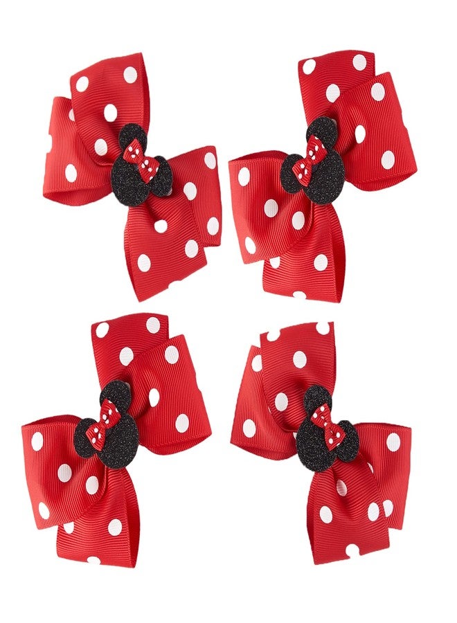 Fancheer 4Pcs Mouse Ears Bow Clips for Girls Women 4Inch Birthday Party Decorations Gift Costume Hair Accessories Polka Dot Red - Image 2