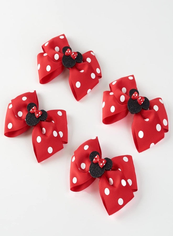 Fancheer 4Pcs Mouse Ears Bow Clips for Girls Women 4Inch Birthday Party Decorations Gift Costume Hair Accessories Polka Dot Red - Image 4