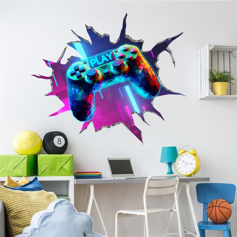 YIMEHDAN Large 3D Game Wall Decals (35.8â€x32.4â€), Gaming Break Through The Wall Vinyl Wall Stickers for Game Lover, Removable Video Games Artwork for Boys Playroom Bedroom Decor - Image 4