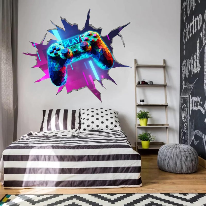 YIMEHDAN Large 3D Game Wall Decals (35.8â€x32.4â€), Gaming Break Through The Wall Vinyl Wall Stickers for Game Lover, Removable Video Games Artwork for Boys Playroom Bedroom Decor - Image 5