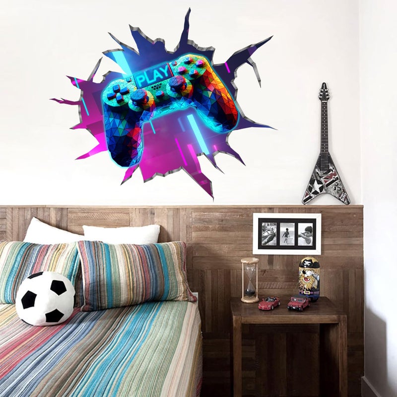 YIMEHDAN Large 3D Game Wall Decals (35.8â€x32.4â€), Gaming Break Through The Wall Vinyl Wall Stickers for Game Lover, Removable Video Games Artwork for Boys Playroom Bedroom Decor - Image 3