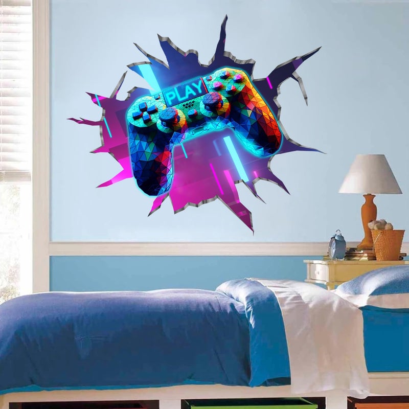 YIMEHDAN Large 3D Game Wall Decals (35.8â€x32.4â€), Gaming Break Through The Wall Vinyl Wall Stickers for Game Lover, Removable Video Games Artwork for Boys Playroom Bedroom Decor - Image 2