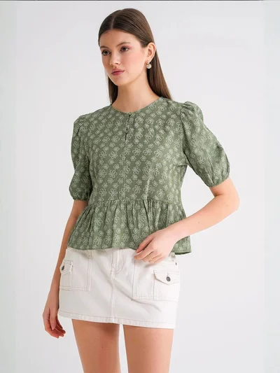 MixRay Mixray Frilly Crew Neck Blouse