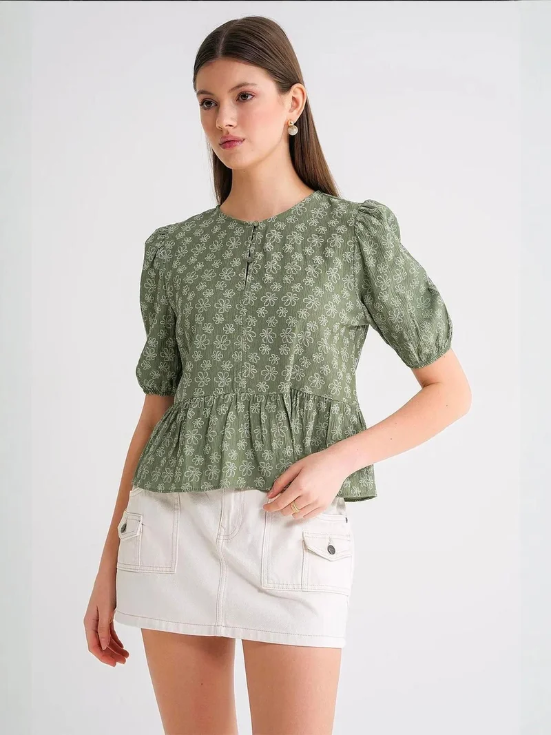 MixRay Mixray Frilly Crew Neck Blouse