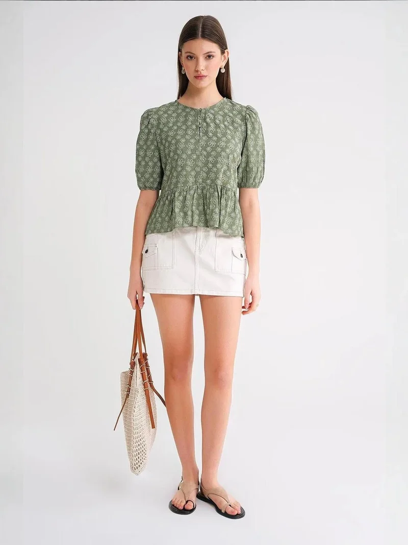 MixRay Mixray Frilly Crew Neck Blouse