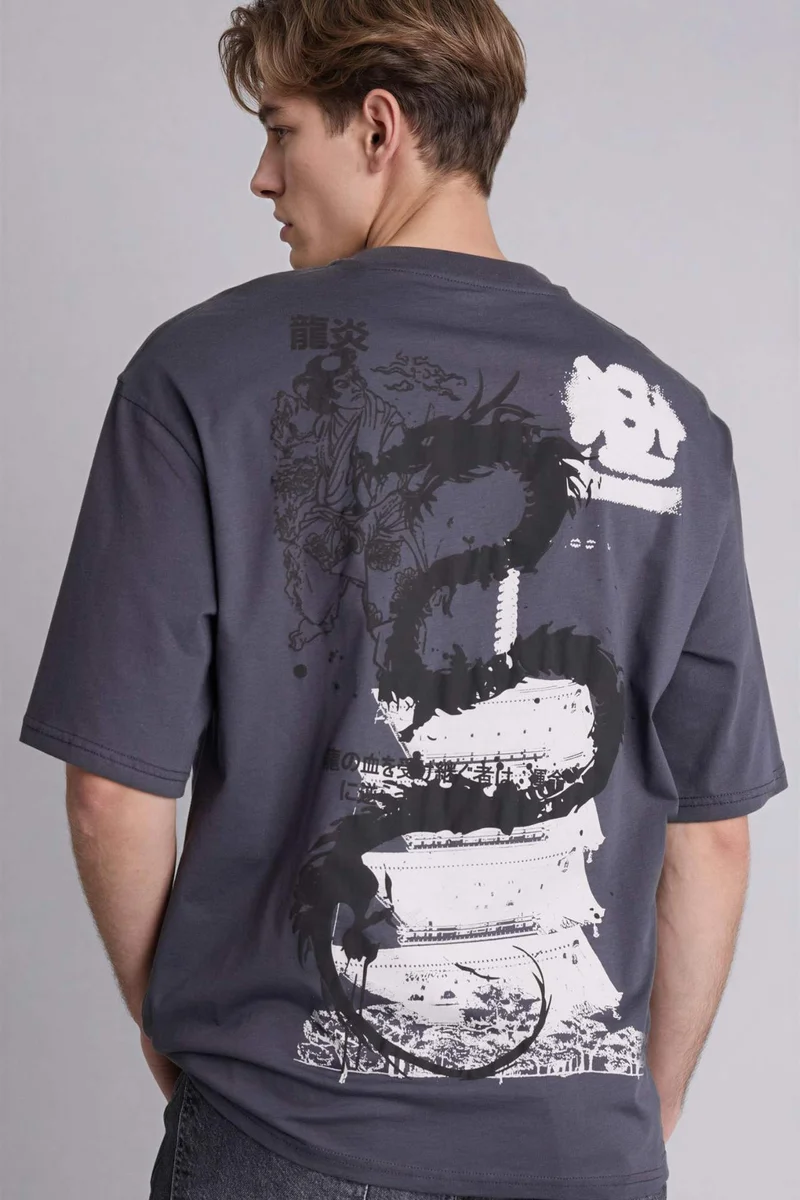 ديفاكتو 100% Cotton Boxy Fit Printed T-Shirt