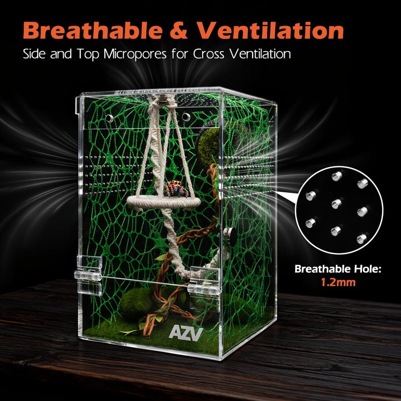 AZV Large Jumping Spider Enclosure Kit,Escape Proof Praying Mantis Habitat,Magnetic Door Arboreal Tarantula Spider Box,Complete Transparent Acrylic Beetle Terrarium,Insect Cage Bug Starter Container - Image 3