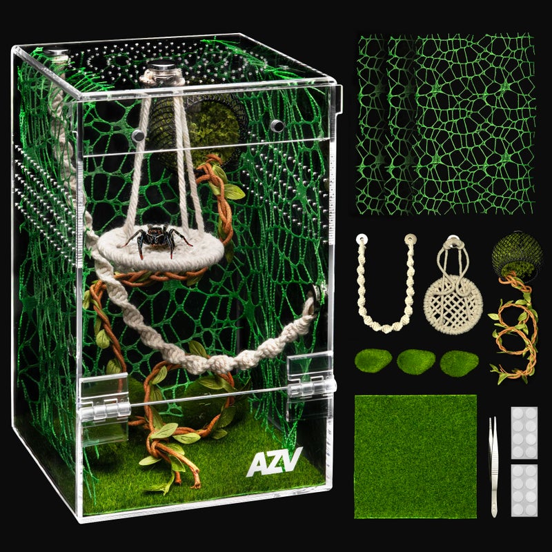 AZV Large Jumping Spider Enclosure Kit,Escape Proof Praying Mantis Habitat,Magnetic Door Arboreal Tarantula Spider Box,Complete Transparent Acrylic Beetle Terrarium,Insect Cage Bug Starter Container - Image 1
