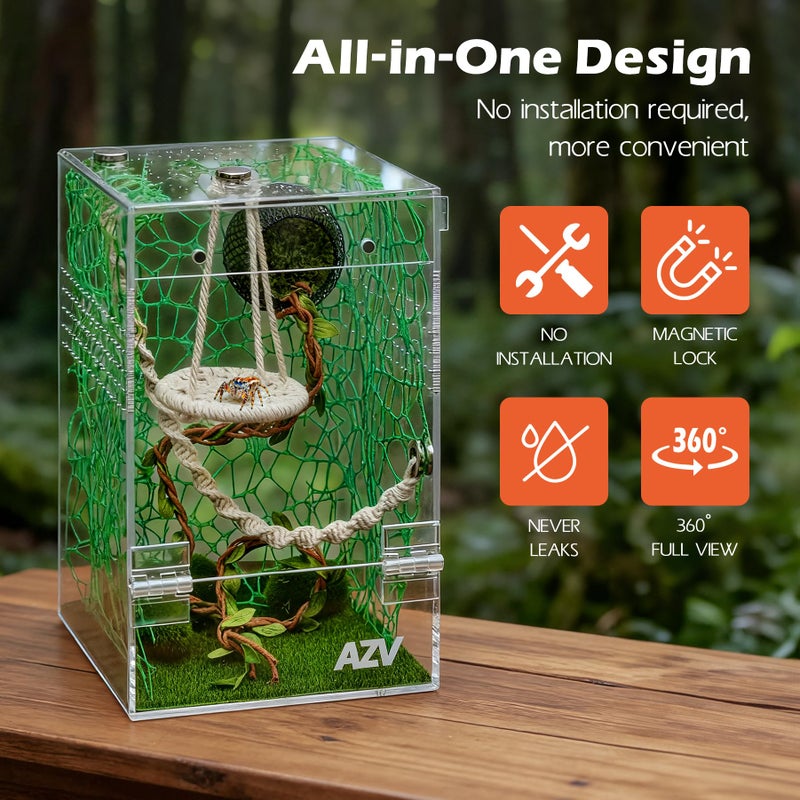 AZV Large Jumping Spider Enclosure Kit,Escape Proof Praying Mantis Habitat,Magnetic Door Arboreal Tarantula Spider Box,Complete Transparent Acrylic Beetle Terrarium,Insect Cage Bug Starter Container - Image 5