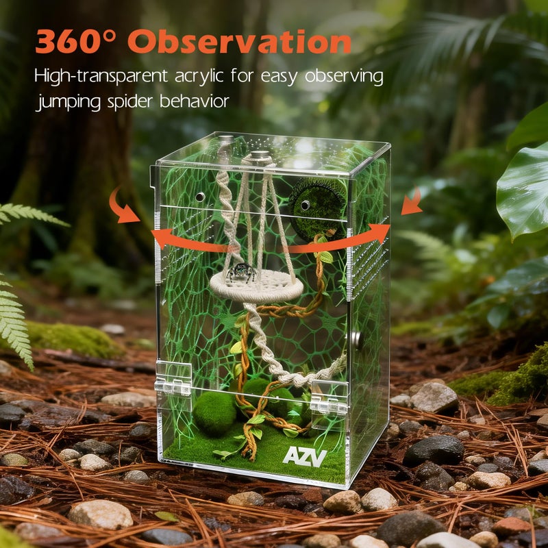 AZV Large Jumping Spider Enclosure Kit,Escape Proof Praying Mantis Habitat,Magnetic Door Arboreal Tarantula Spider Box,Complete Transparent Acrylic Beetle Terrarium,Insect Cage Bug Starter Container - Image 4