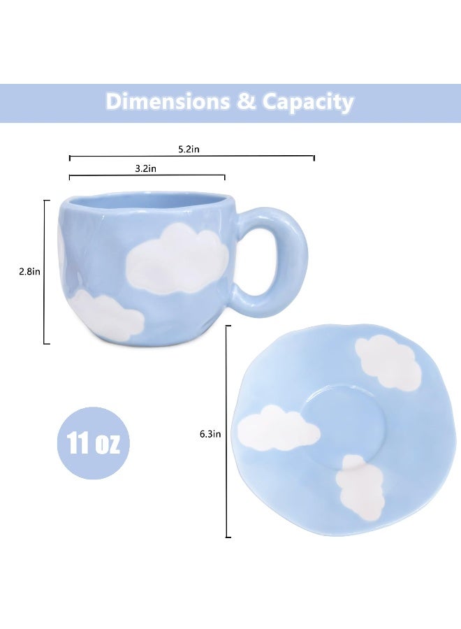 Noviko Cloud Mug with Saucer Ceramic Cloud Teacup for Girls Mum 11 oz - Image 2