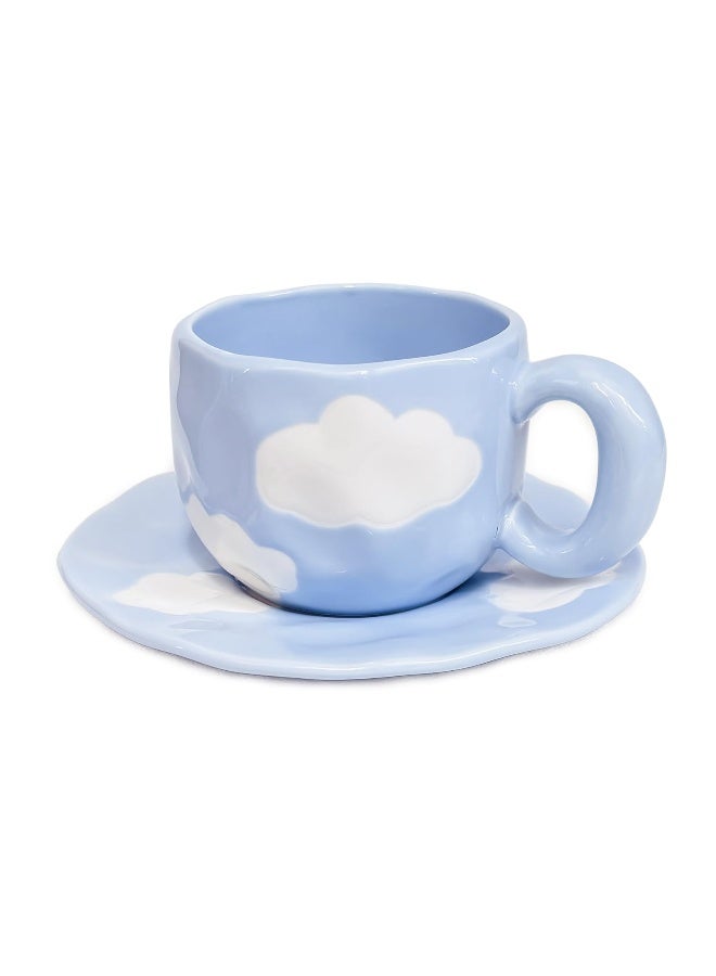 Noviko Cloud Mug with Saucer Ceramic Cloud Teacup for Girls Mum 11 oz - Image 1