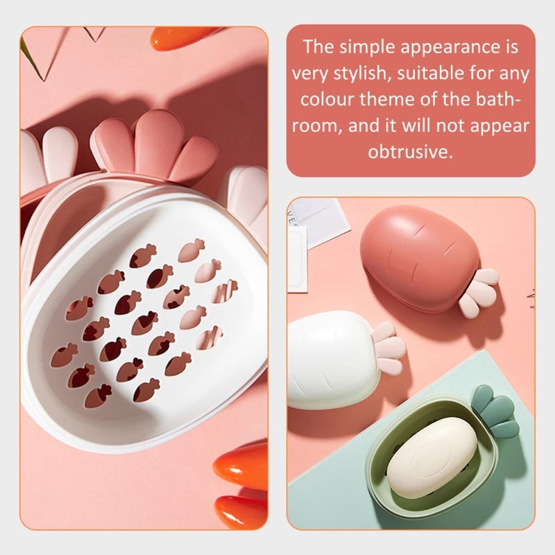 Double Layer Soap Box Holder with Lid 3 Pieces Set Large Soap Dish for Bathroom Kitchen Red Green White - Image 4