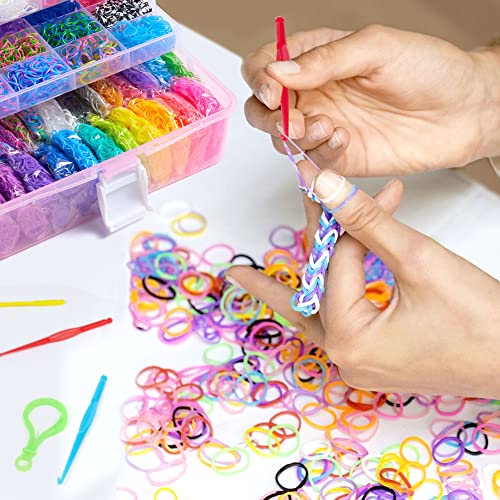 INSCRAFT 17500+ Rubber Loom Bands with 3 Layer Pink Container, 28 Colors, 600 S-Clips, 352 Beads, 40 Cartoon Pendant, Bracelet Making Refill Kit for Kids - Image 4