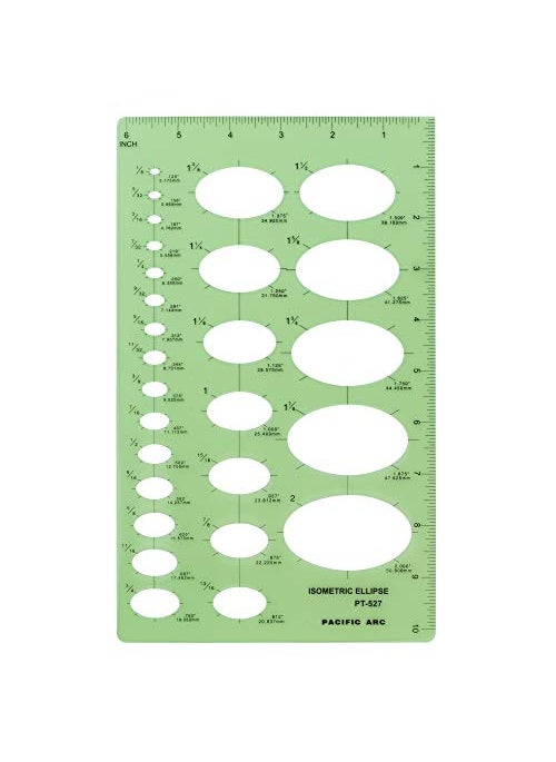 Pacific Arc Pacific Arc Isometric Ellipse Guide Template 27 Total Ellipse from 18 Inch to 2 Inch with Inch Graduations 