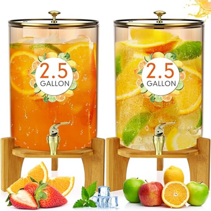 Honeydak 2 Pack 2.5 Gallon Each Amber Glass Drink Dispensers with Spigot, Gold Accent, Beverage Dispensers with Stand for Lemonade Juice Water Iced Tea Cocktails - Image 4