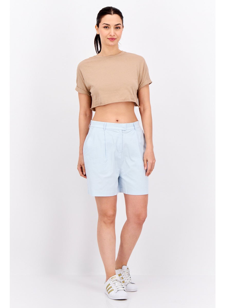 Lyle & Scott - Women Embroidered Logo Chino Short, Light Blue - Image 1