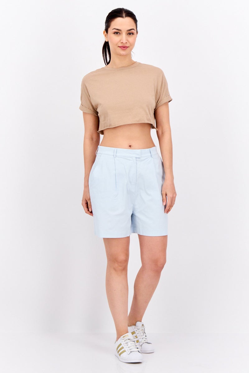 Lyle & Scott Women Embroidered Logo Chino Shorts, Light Blue - Image 4