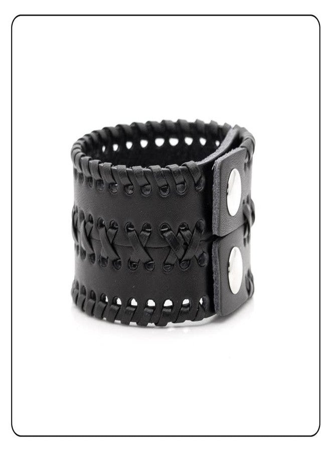 Fusamk Punk Rock Wide Cuff Wristband Braided Leather Bracelet(Black) - Image 5