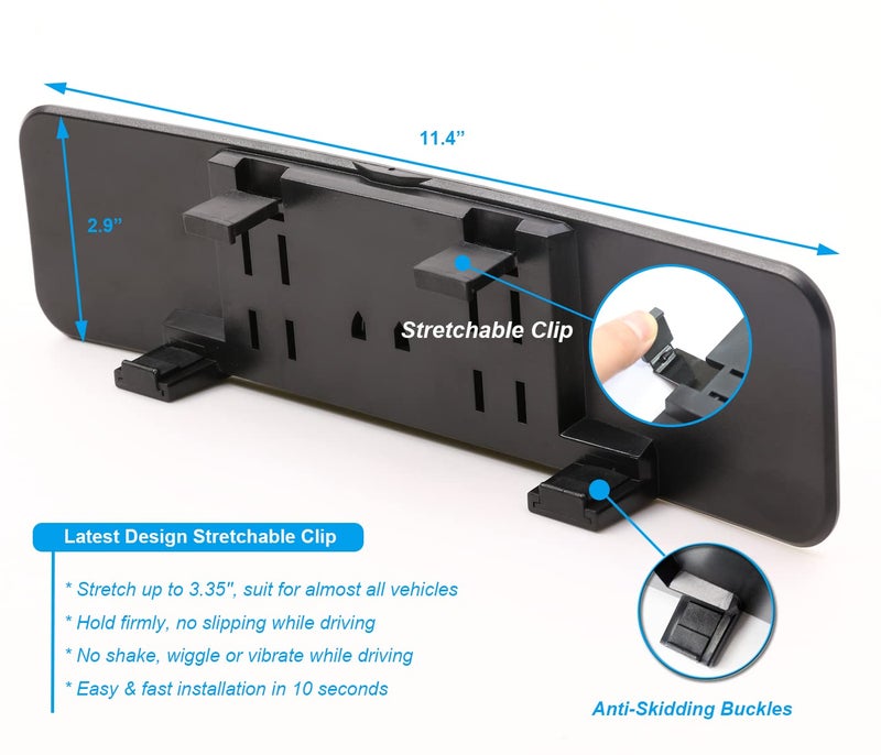 Kitbest Rear View Mirror, Universal 11.4 Inch Interior Clip On Panoramic Rearview Mirror, Wide Angle Rear View Mirror, Convex Car Mirror to Reduce Blind Spot Effectively for Car SUV Trucks â€“ Clear - Image 5