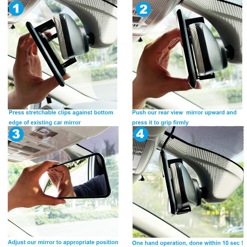 Kitbest Rear View Mirror, Universal 11.4 Inch Interior Clip On Panoramic Rearview Mirror, Wide Angle Rear View Mirror, Convex Car Mirror to Reduce Blind Spot Effectively for Car SUV Trucks â€“ Clear - Image 3