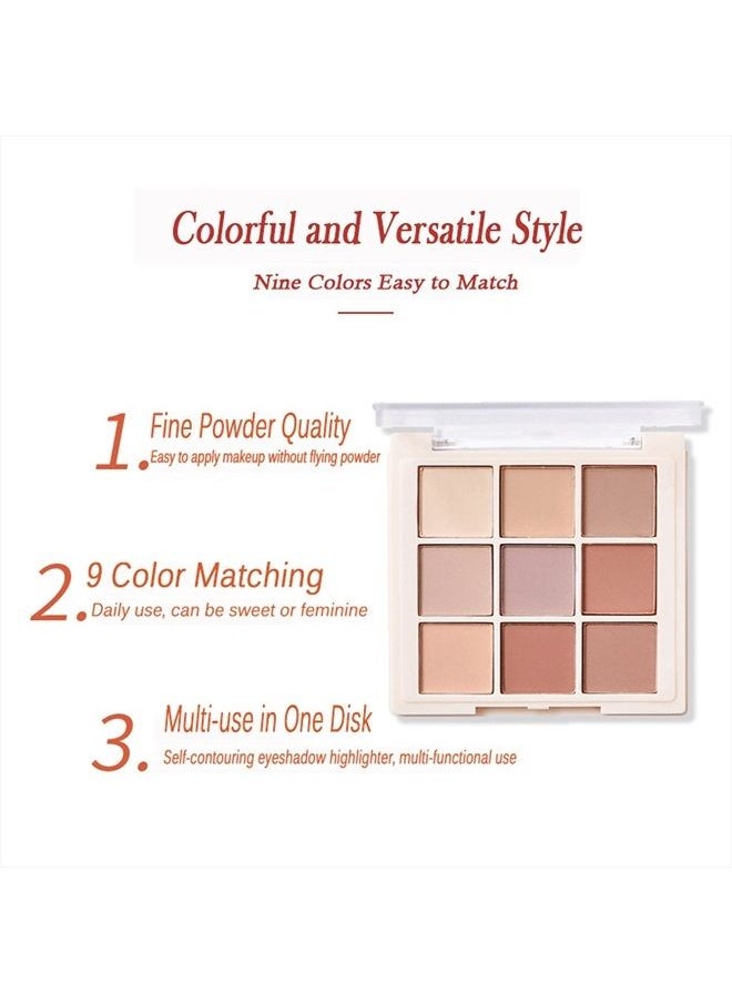9 Colors Matte Eyeshadow Palette, Highly Pigmented Long Lasting Matte Nude Shimmer Eyeshadow Pallet,Beige Earth Neutral Smoky Waterproof Cosmetic Eye Shadows