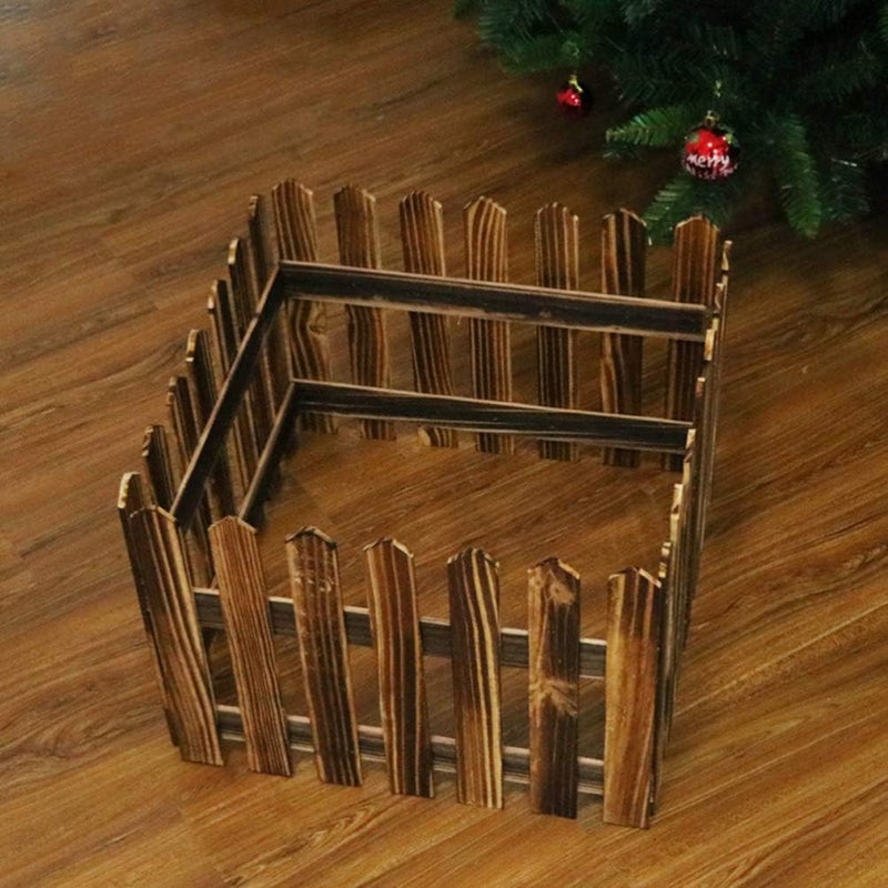 woobles 1Pc 1.2M Christmas Tree Fence Decoractive Picket Fence Miniature Fence Wood Picket Fence for Fairy Garden Decoration (Carbonized) - Image 2