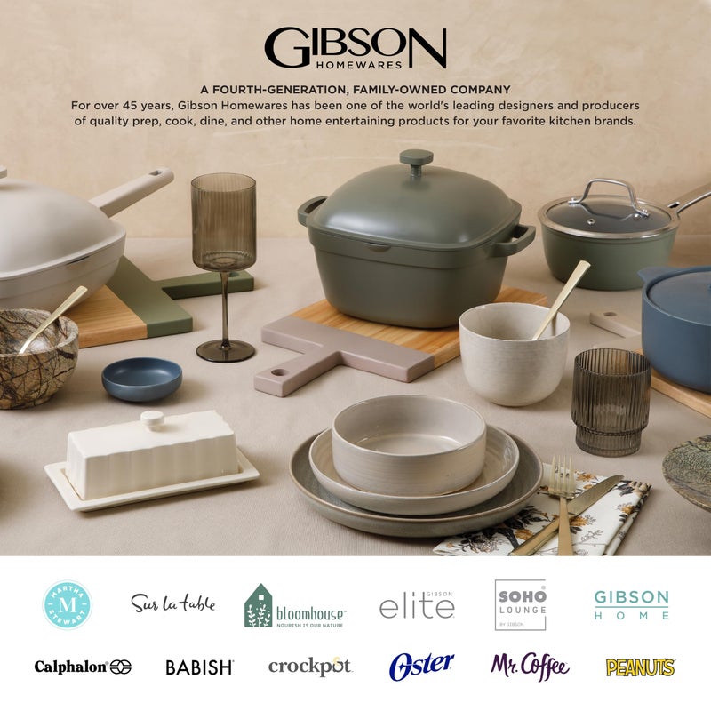 Gibson Elite Soho Lounge 16-Piece Round Reactive Glaze Stoneware Dinnerware Set, Service for 4 â€“ Taupe Plates and Bowls - Image 2