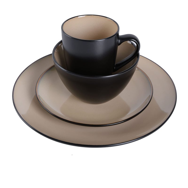 Gibson Elite Soho Lounge 16-Piece Round Reactive Glaze Stoneware Dinnerware Set, Service for 4 â€“ Taupe Plates and Bowls - Image 3
