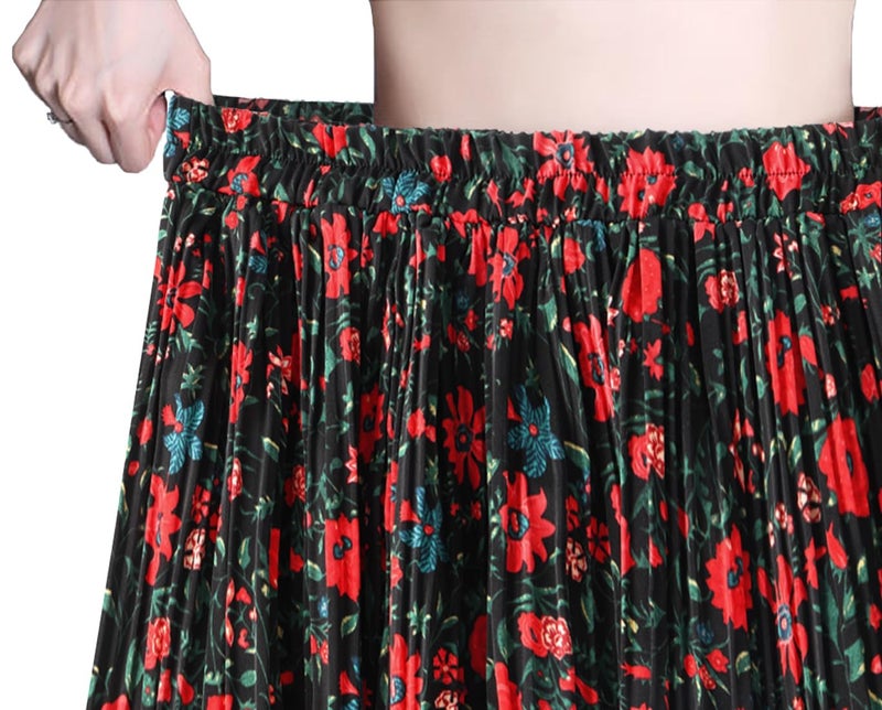 Basoteeuo Pleated Skirts for Women Chiffon Midi Long Length Trendy Summer High Waisted A Line Ladies Skirt Floral BZ06 XXL - Image 5