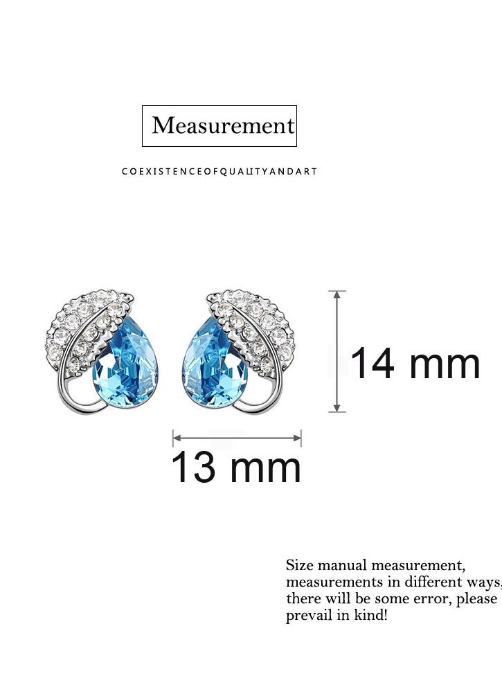 دبي جاليري Water Drop Crystal Pendant Jewelry Sets Summer Oceanblue Blue Rhinestones Leaf Women Necklace Earrings Bracelet Rings - Image 2