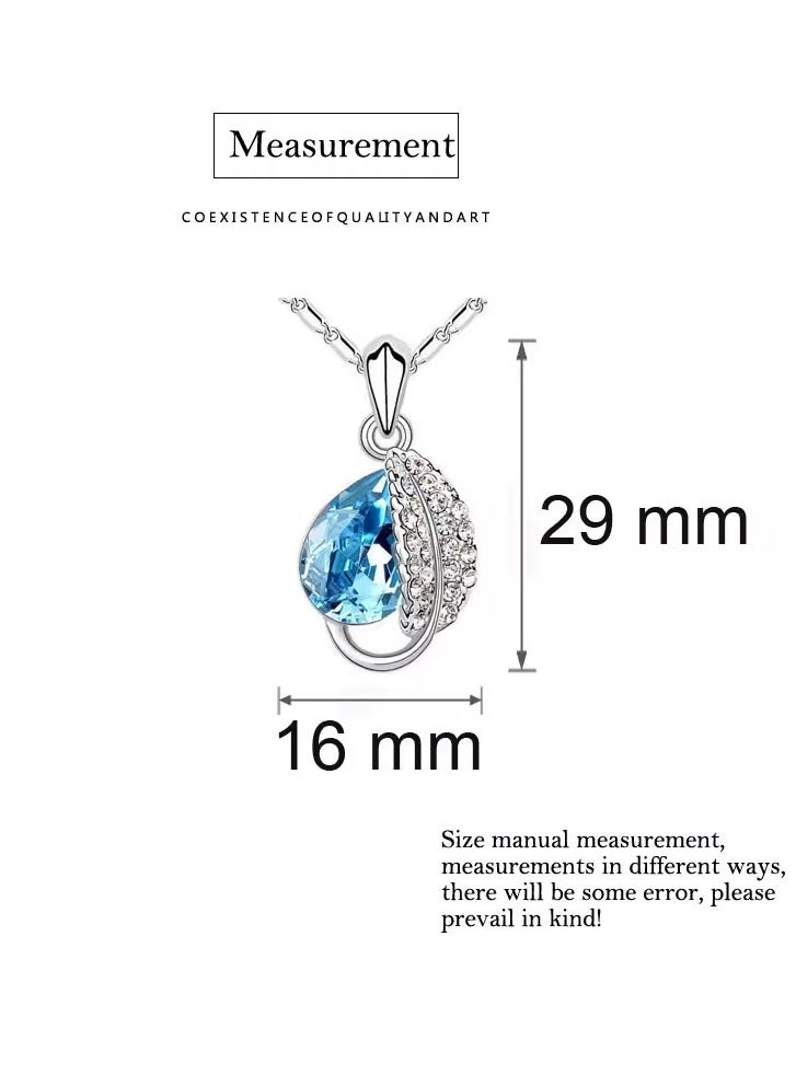 دبي جاليري Water Drop Crystal Pendant Jewelry Sets Summer Oceanblue Blue Rhinestones Leaf Women Necklace Earrings Bracelet Rings - Image 3