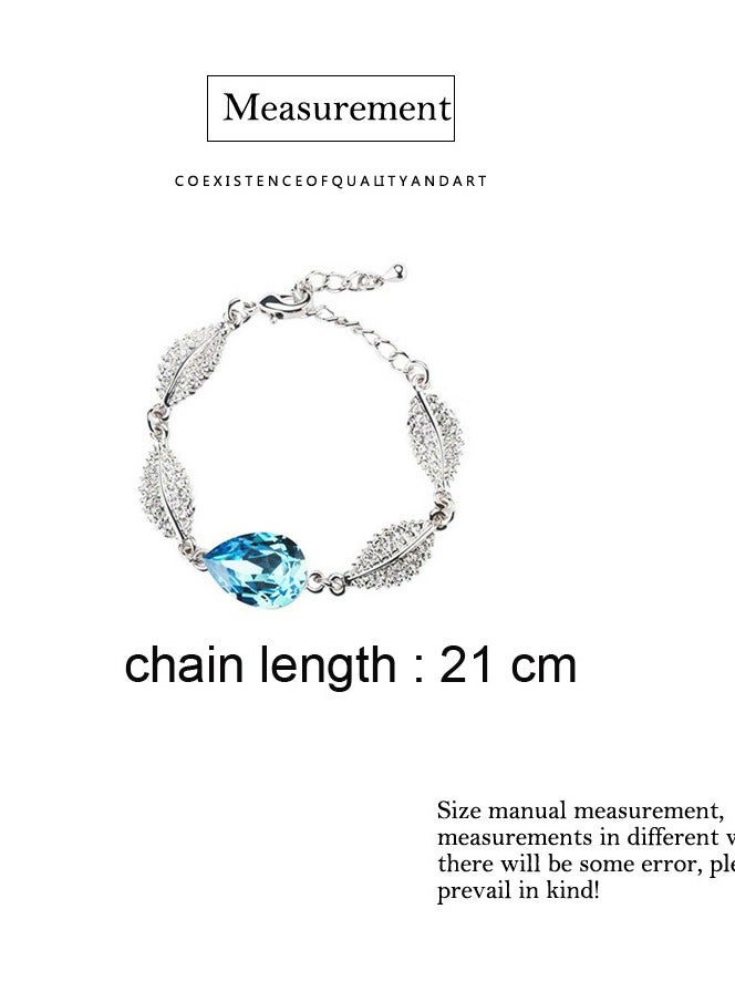 دبي جاليري Water Drop Crystal Pendant Jewelry Sets Summer Oceanblue Blue Rhinestones Leaf Women Necklace Earrings Bracelet Rings - Image 4