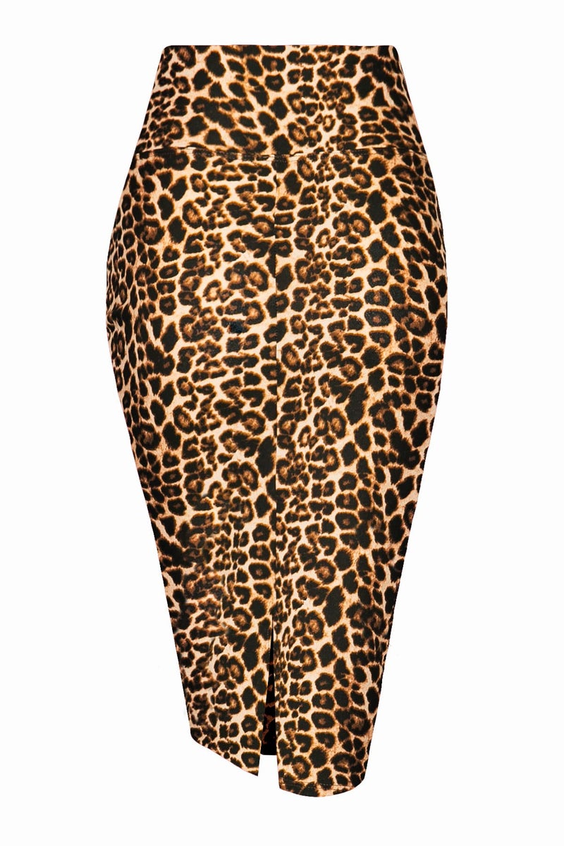 MINEFREE Women's Premium High Waist Nylon Ponte Stretch Office Pencil Skirt Leopard Cheetah ANIMALBROWN M - Image 3