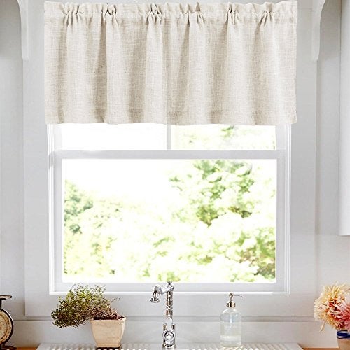 jinchan Valances for Windows Faux Linen Kitchen Valances Farmhouse Country Rustic Small Window Treatments Light Filtering Rod Pocket Curtains Topper for Living Room Bathroom 15 inch 1 Panel Crude - Image 1