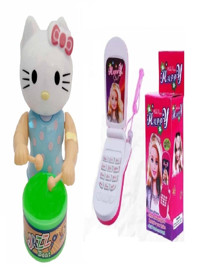 SHANVI Toys Musical Mobile Phone Toy for Kids Cute Drummer Pet Toys with Dancing Action for Kids Toys Sound Toys Key-Operated (Kitty_Barbe MOBILE-02) - Image 1