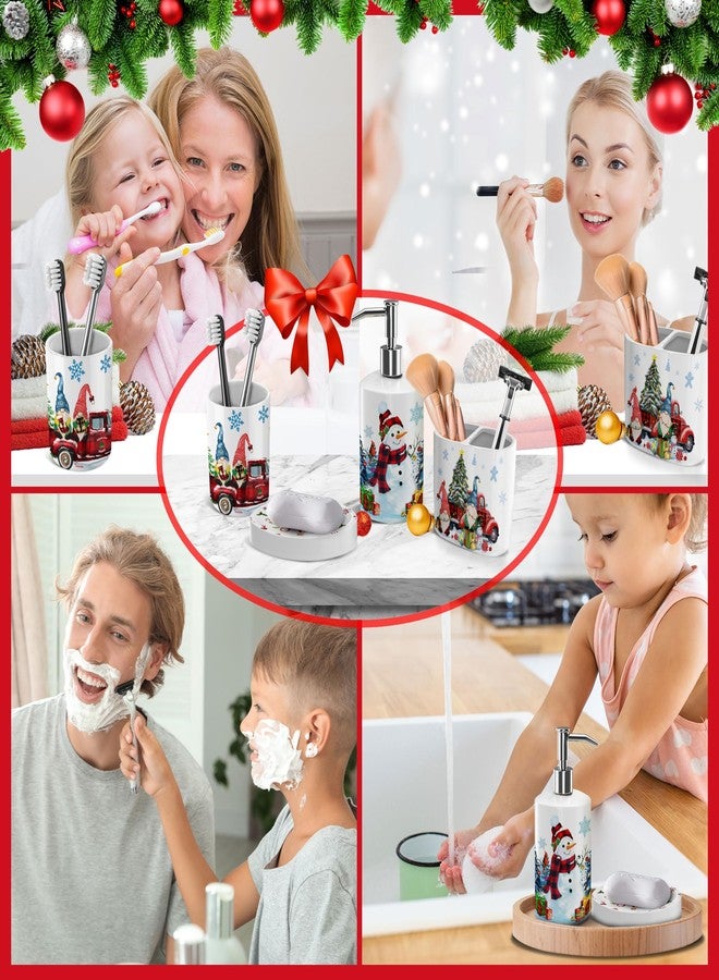 cocomong مجموعة إكسسوارات حمام عيد الميلاد من كوكومونغ (4 قطع): ديكور حمام على شكل رجل ثلج وقزم، كوب حمام على شكل قزم وصندوق، حامل فرشاة أسنان، موزع صابون على شكل رجل ثلج، طبق صابون "ليت إت سنو". - Image 5