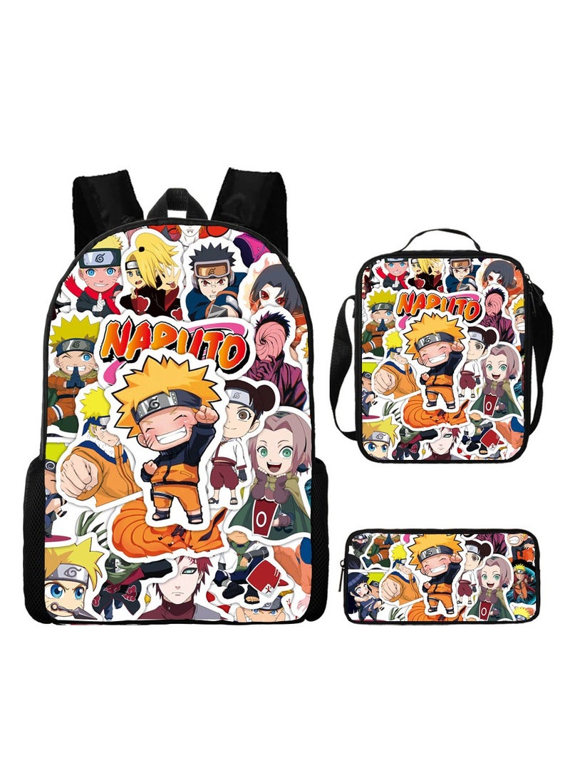 Naruto Cartoon Anime Student Backpack Three-Piece Set 29*42*16cm