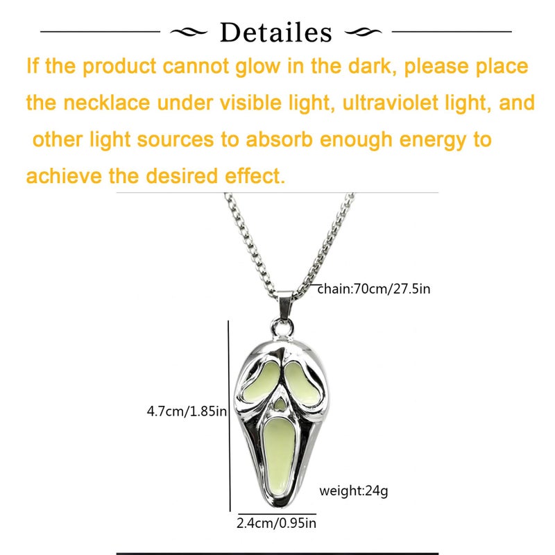 Longita Ghostface Necklace Glow in the Dark Scream Skull Necklaces for Women Men Halloween Necklace Light Up Ghost Face Necklaces Party Jewelry 1pcs - Image 2