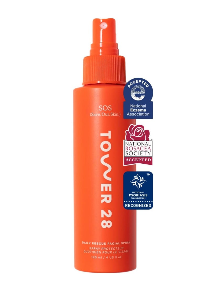 TOWER 28 SOS Daily Rescue Facial Spray for Sensitive Skin, Hypochlorous Acid Spray Helps Reduce Redness and Breakouts, Full Size Toner for Face 120ml - Image 1