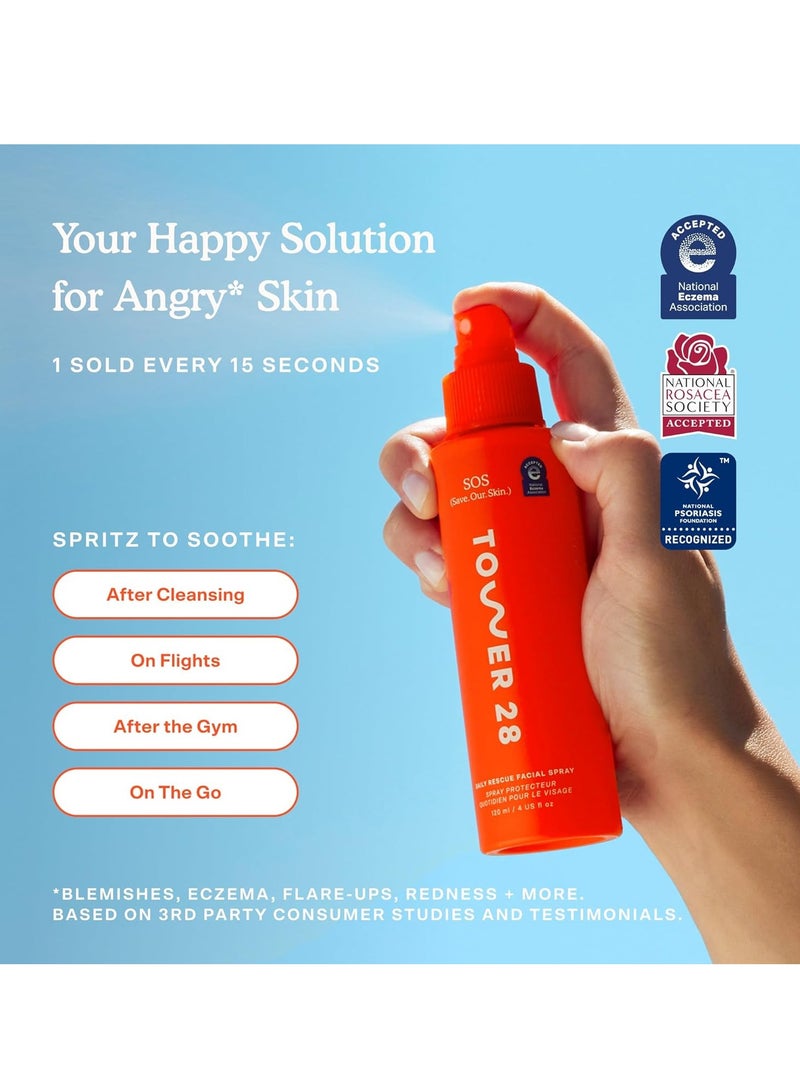 TOWER 28 SOS Daily Rescue Facial Spray for Sensitive Skin, Hypochlorous Acid Spray Helps Reduce Redness and Breakouts, Full Size Toner for Face 120ml - Image 5